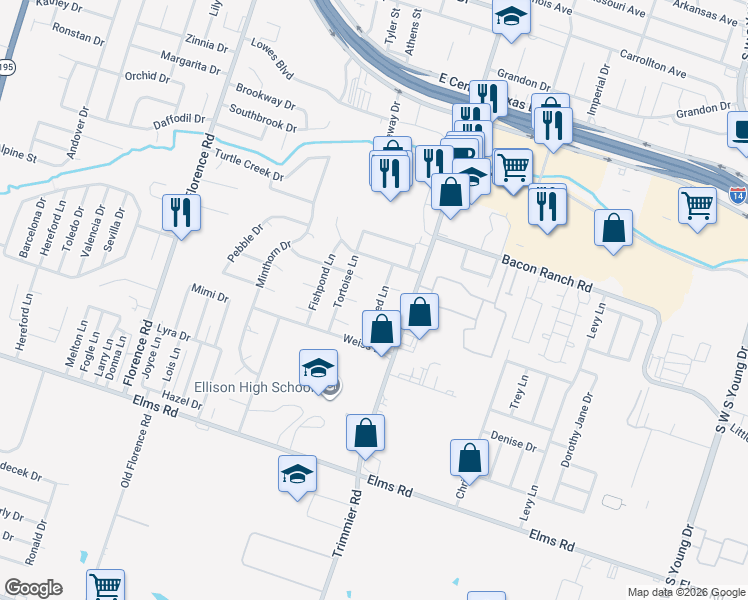 map of restaurants, bars, coffee shops, grocery stores, and more near 2803 Reed Lane in Killeen