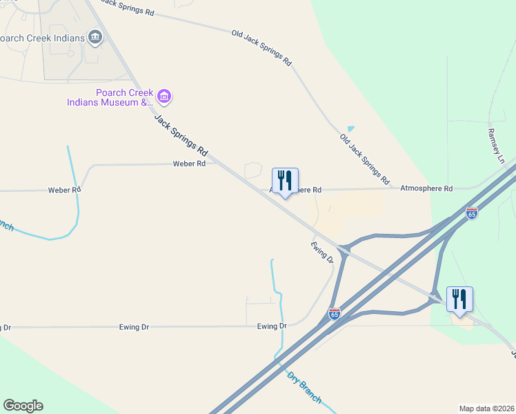 map of restaurants, bars, coffee shops, grocery stores, and more near 5154 County Road 1 in Atmore