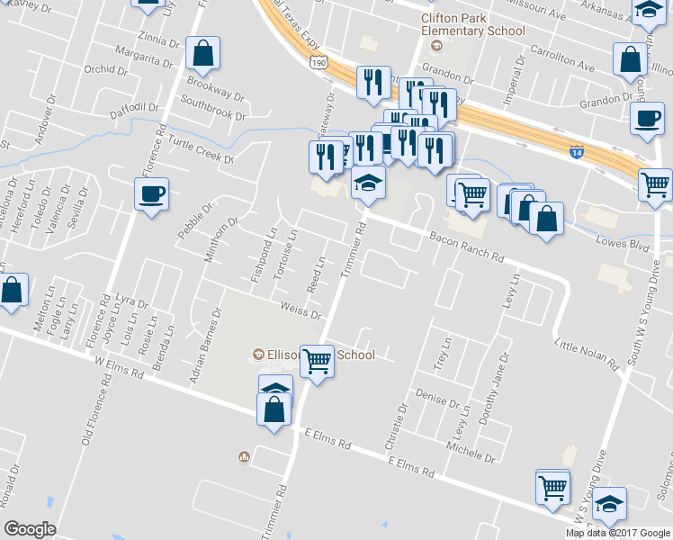 map of restaurants, bars, coffee shops, grocery stores, and more near 906 Mallow Circle in Killeen