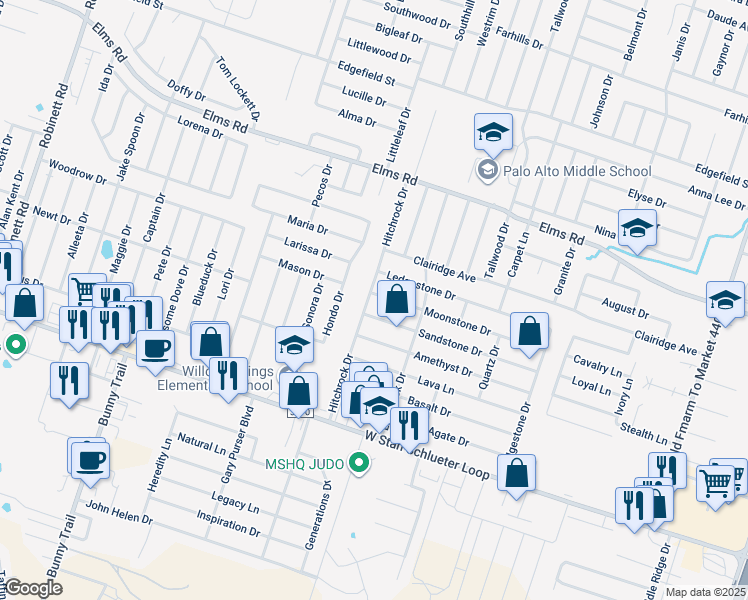 map of restaurants, bars, coffee shops, grocery stores, and more near 2410 Moonstone Drive in Killeen