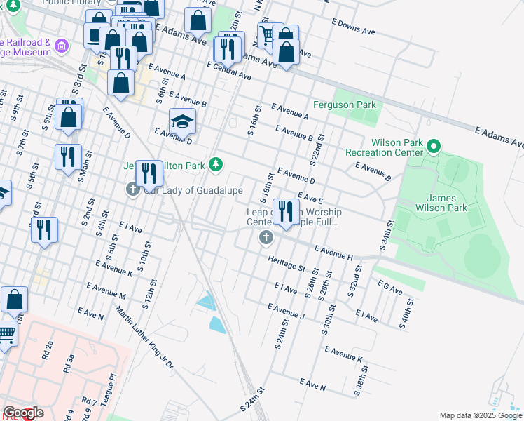 map of restaurants, bars, coffee shops, grocery stores, and more near 607 South Knob Street in Temple