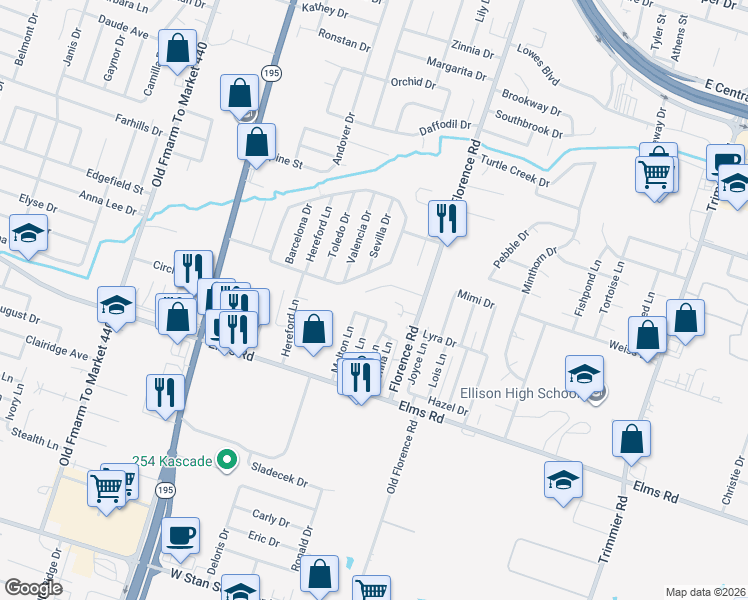 map of restaurants, bars, coffee shops, grocery stores, and more near 10 Peggy Lane in Killeen