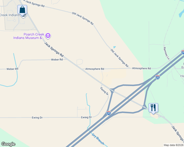 map of restaurants, bars, coffee shops, grocery stores, and more near 5154 County Road 1 in Atmore