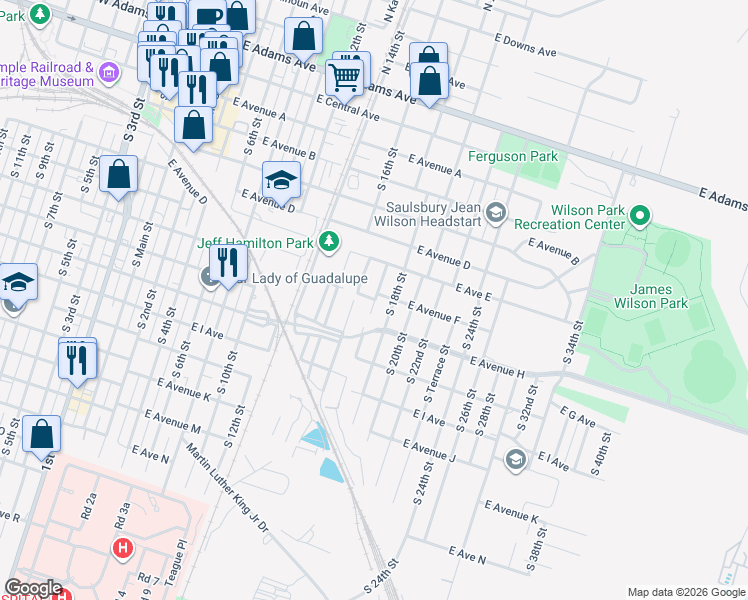 map of restaurants, bars, coffee shops, grocery stores, and more near 598 South Knob Street in Temple