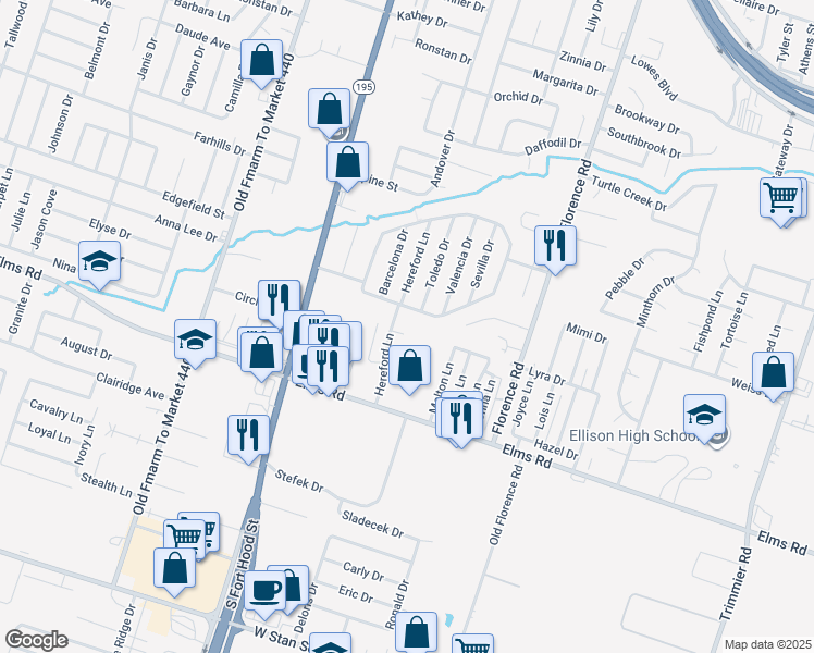map of restaurants, bars, coffee shops, grocery stores, and more near 502 Angus Circle in Killeen