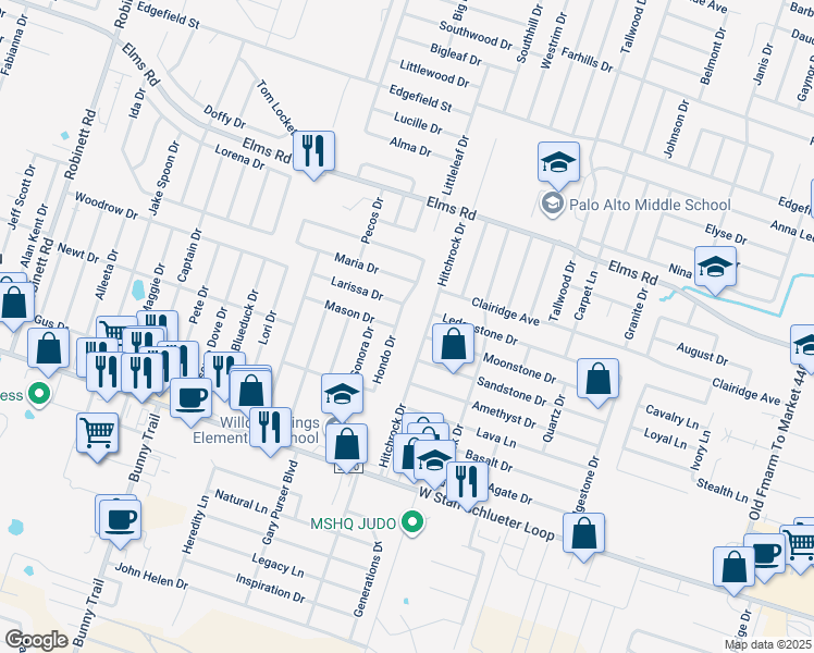 map of restaurants, bars, coffee shops, grocery stores, and more near 2410 Moonstone Drive in Killeen