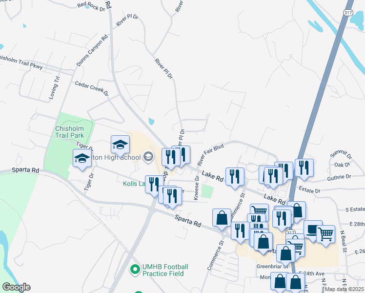 map of restaurants, bars, coffee shops, grocery stores, and more near 520 Red River Road in Belton