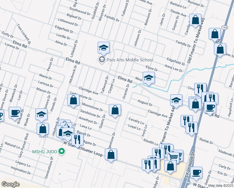 map of restaurants, bars, coffee shops, grocery stores, and more near 1707 Caprock Drive in Killeen
