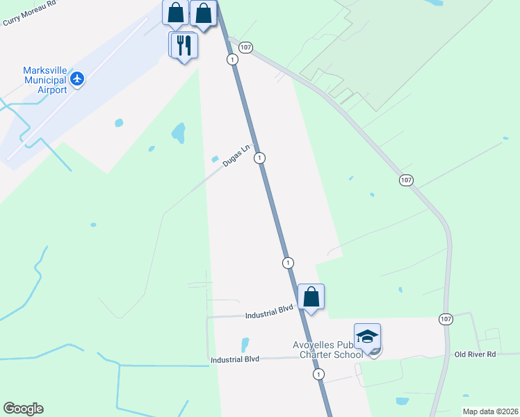 map of restaurants, bars, coffee shops, grocery stores, and more near 7460 Louisiana 1 in Mansura