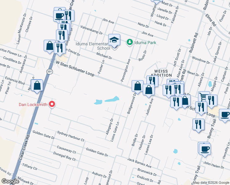 map of restaurants, bars, coffee shops, grocery stores, and more near 4500 West Stan Schlueter Loop in Killeen