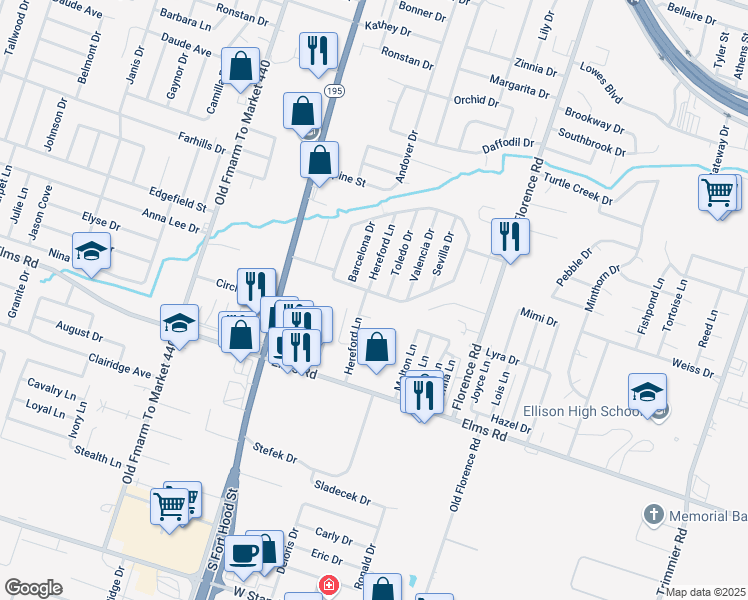 map of restaurants, bars, coffee shops, grocery stores, and more near 3407 Toledo Drive in Killeen