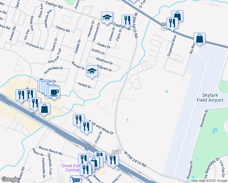 map of restaurants, bars, coffee shops, grocery stores, and more near 1911 Monte Carlo Lane in Killeen