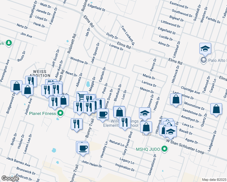 map of restaurants, bars, coffee shops, grocery stores, and more near 4402 Lonesome Dove Drive in Killeen