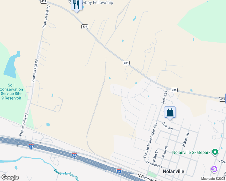 map of restaurants, bars, coffee shops, grocery stores, and more near 104 Button Bush Ct in Nolanville