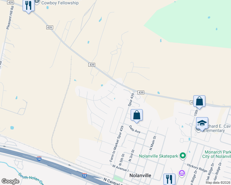 map of restaurants, bars, coffee shops, grocery stores, and more near 101 Weeping Willow Court in Nolanville