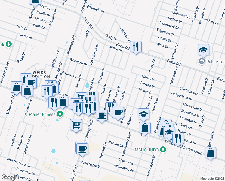 map of restaurants, bars, coffee shops, grocery stores, and more near 4308 Lonesome Dove Drive in Killeen
