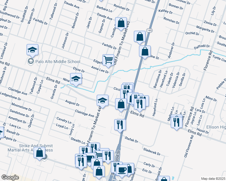 map of restaurants, bars, coffee shops, grocery stores, and more near 1106 Circle M Drive in Killeen