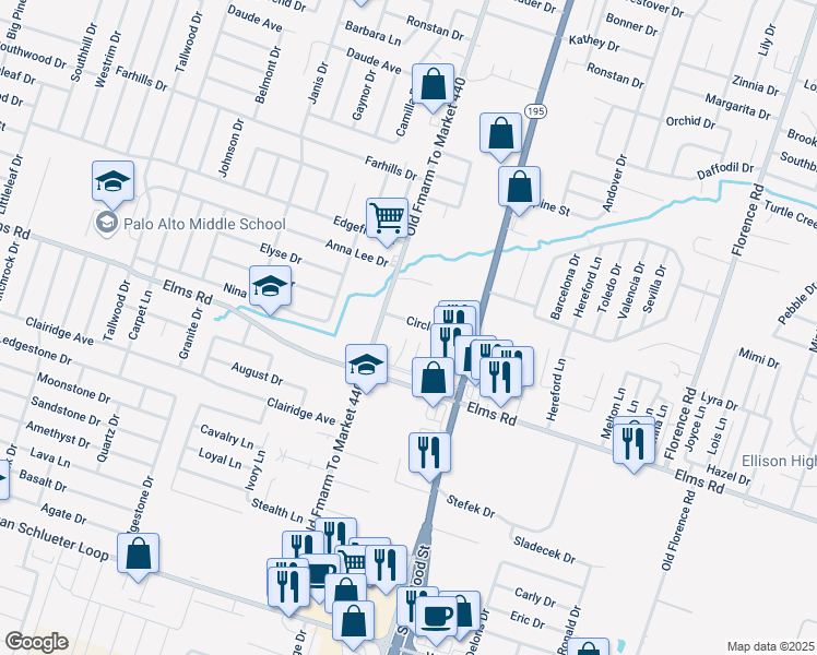 map of restaurants, bars, coffee shops, grocery stores, and more near 1108 Circle M Drive in Killeen