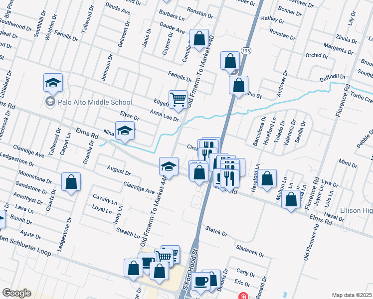 map of restaurants, bars, coffee shops, grocery stores, and more near 1108 Circle M Drive in Killeen