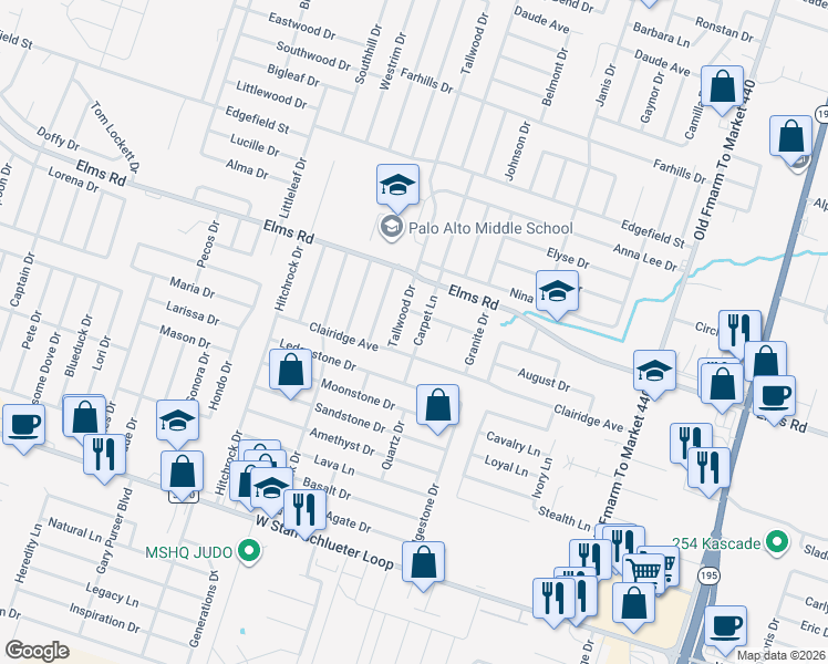 map of restaurants, bars, coffee shops, grocery stores, and more near 3403 Carpet Lane in Killeen
