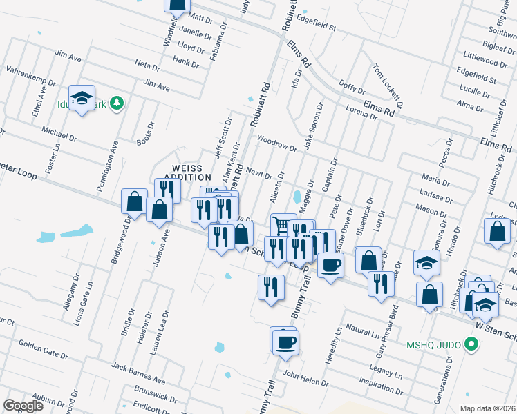 map of restaurants, bars, coffee shops, grocery stores, and more near 4500 July Drive in Killeen