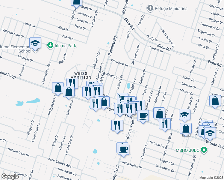 map of restaurants, bars, coffee shops, grocery stores, and more near 4500 July Drive in Killeen