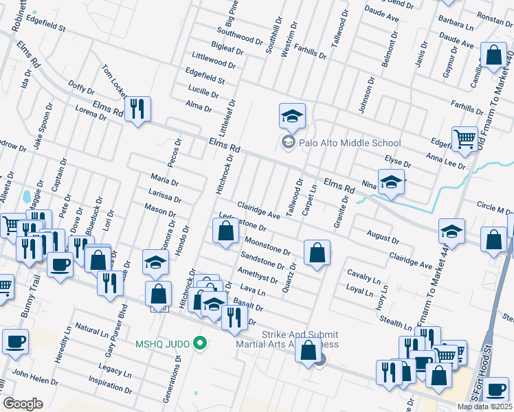map of restaurants, bars, coffee shops, grocery stores, and more near 4007 Shellrock Drive in Killeen