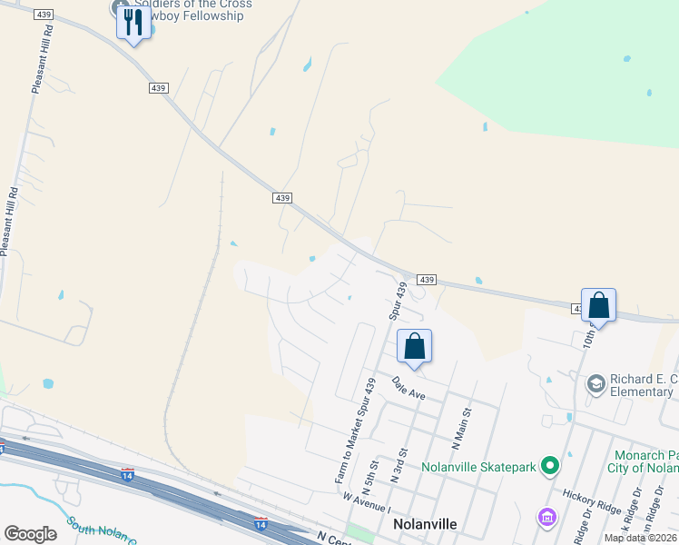 map of restaurants, bars, coffee shops, grocery stores, and more near 101 Weeping Willow Court in Nolanville