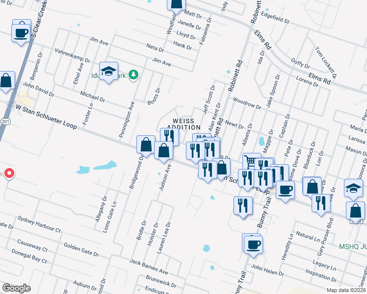 map of restaurants, bars, coffee shops, grocery stores, and more near 4006 Gus Drive in Killeen