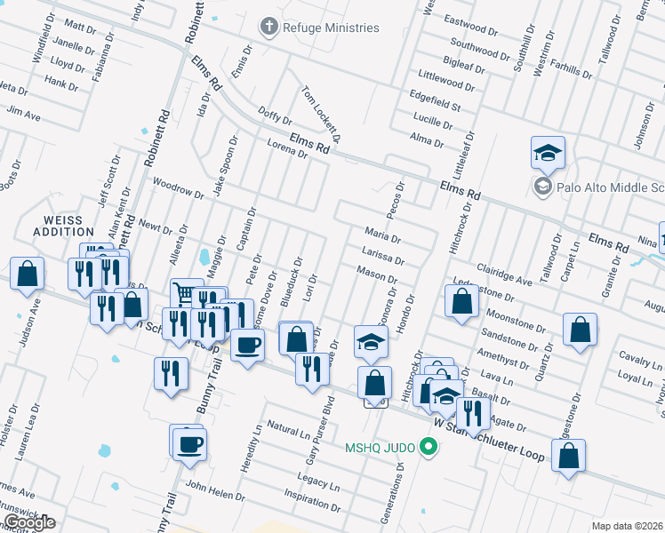 map of restaurants, bars, coffee shops, grocery stores, and more near 4301 Bowles Drive in Killeen