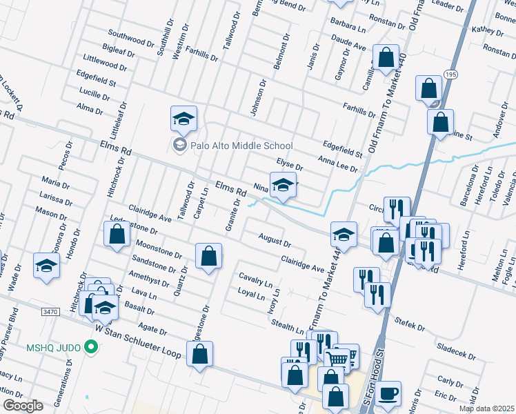 map of restaurants, bars, coffee shops, grocery stores, and more near 1500 West Elms Road in Killeen
