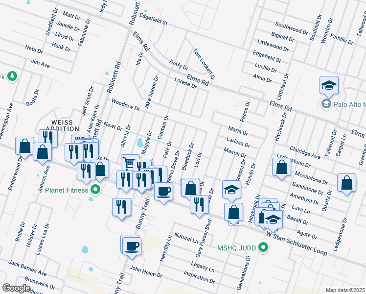 map of restaurants, bars, coffee shops, grocery stores, and more near 4308 Lonesome Dove Drive in Killeen