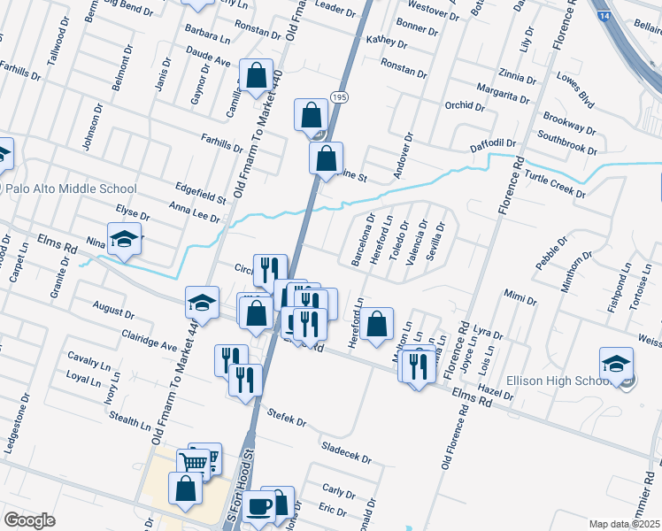 map of restaurants, bars, coffee shops, grocery stores, and more near 3412 Cantabrian Drive in Killeen