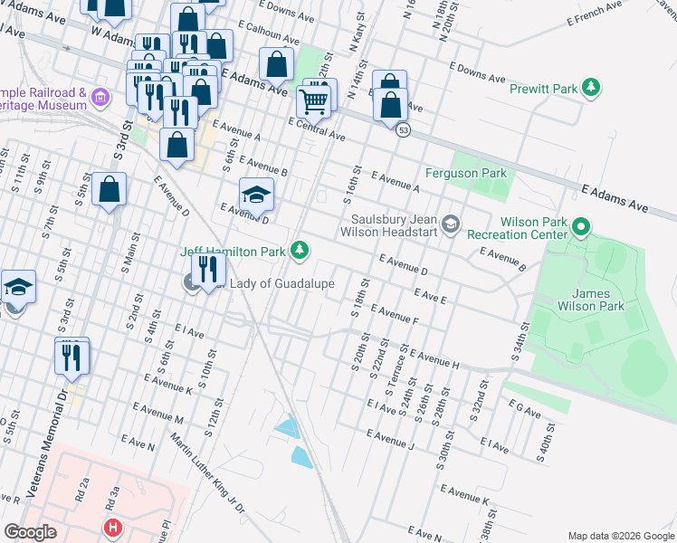 map of restaurants, bars, coffee shops, grocery stores, and more near 508 South Knob Street in Temple