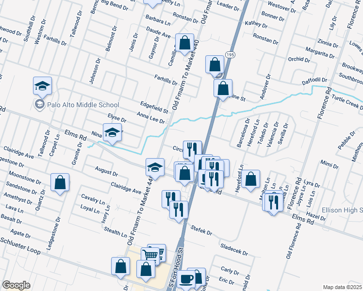 map of restaurants, bars, coffee shops, grocery stores, and more near 1007 Circle M Drive in Killeen