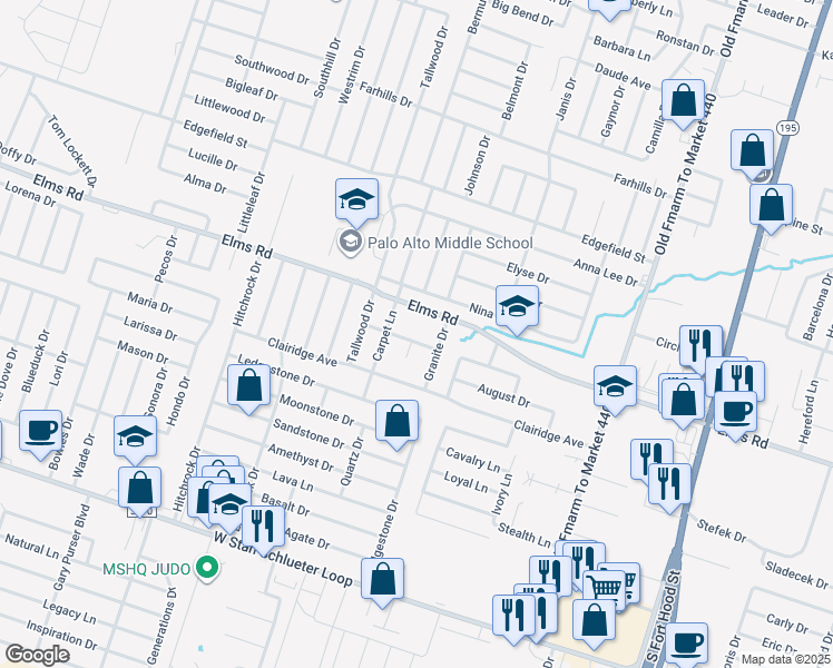 map of restaurants, bars, coffee shops, grocery stores, and more near 1707 Caprock Drive in Killeen