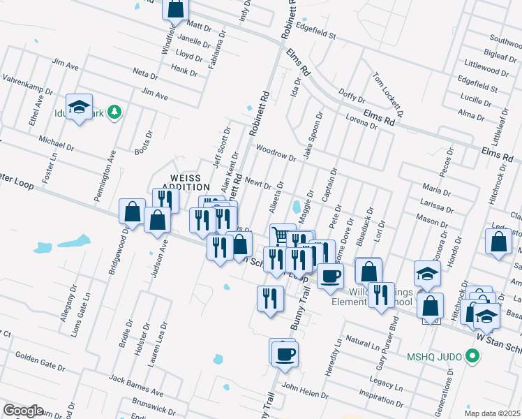 map of restaurants, bars, coffee shops, grocery stores, and more near 4410 July Drive in Killeen