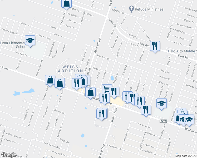map of restaurants, bars, coffee shops, grocery stores, and more near 4500 July Drive in Killeen