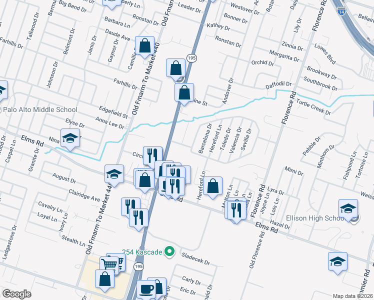 map of restaurants, bars, coffee shops, grocery stores, and more near in Killeen