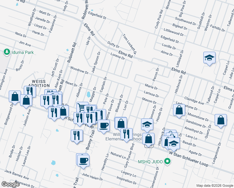 map of restaurants, bars, coffee shops, grocery stores, and more near 4308 Lonesome Dove Drive in Killeen