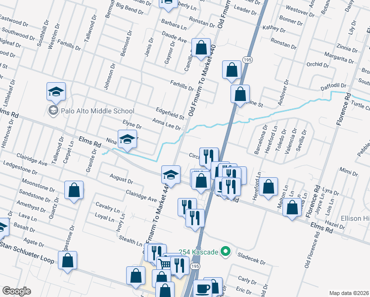 map of restaurants, bars, coffee shops, grocery stores, and more near 1108 Circle M Drive in Killeen