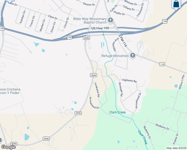 map of restaurants, bars, coffee shops, grocery stores, and more near FM 3046 in Copperas Cove