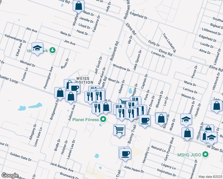 map of restaurants, bars, coffee shops, grocery stores, and more near 4500 July Drive in Killeen