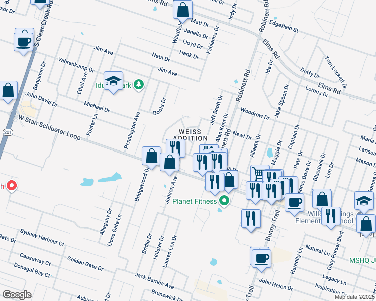 map of restaurants, bars, coffee shops, grocery stores, and more near 4006 Gus Drive in Killeen
