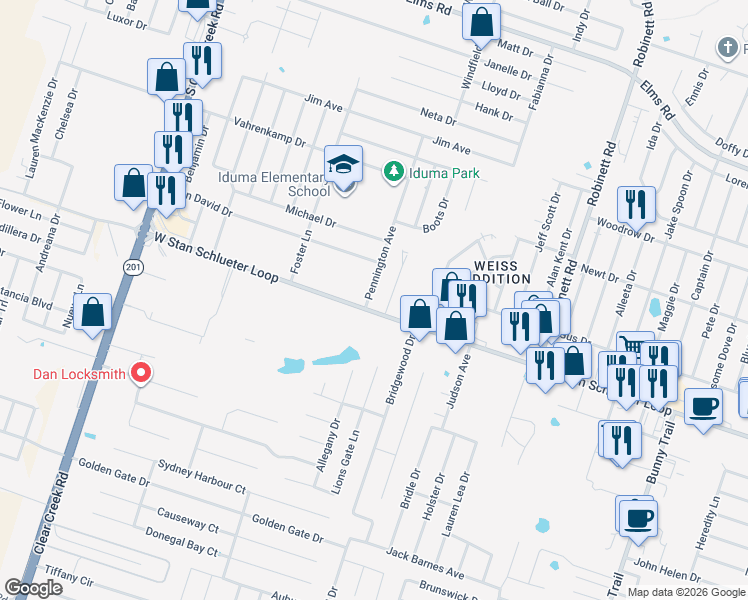 map of restaurants, bars, coffee shops, grocery stores, and more near 4500 West Stan Schlueter Loop in Killeen