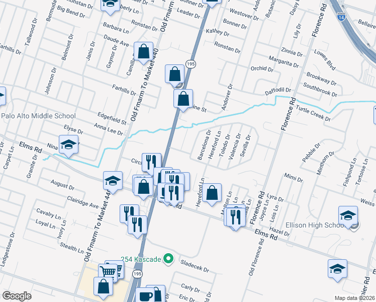 map of restaurants, bars, coffee shops, grocery stores, and more near in Killeen