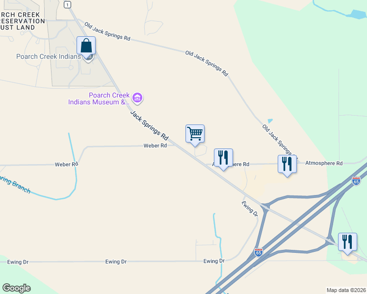 map of restaurants, bars, coffee shops, grocery stores, and more near 5154 County Road 1 in Atmore