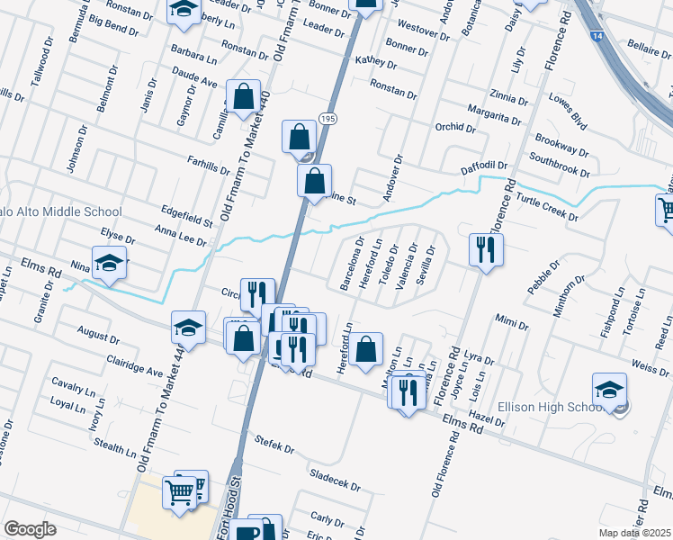 map of restaurants, bars, coffee shops, grocery stores, and more near 2812 Cantabrian Drive in Killeen