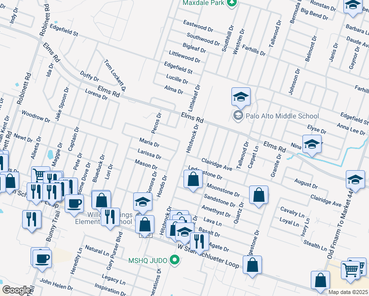 map of restaurants, bars, coffee shops, grocery stores, and more near 2602 Wesley Drive in Killeen