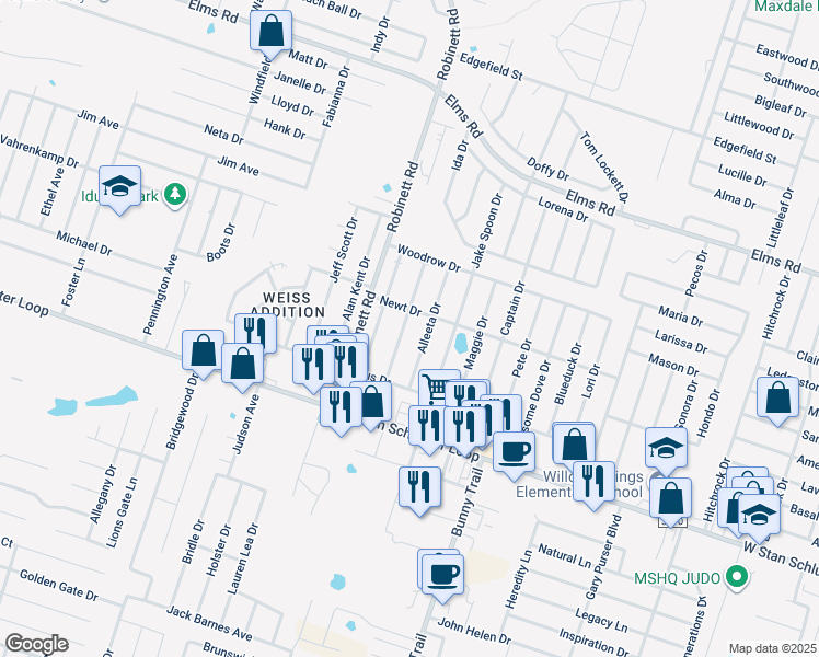 map of restaurants, bars, coffee shops, grocery stores, and more near 4401 July Drive in Killeen
